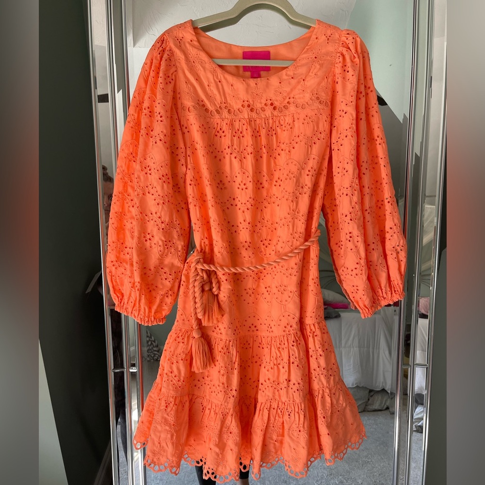 Lilly Pulitzer bright orange lace detailed dress